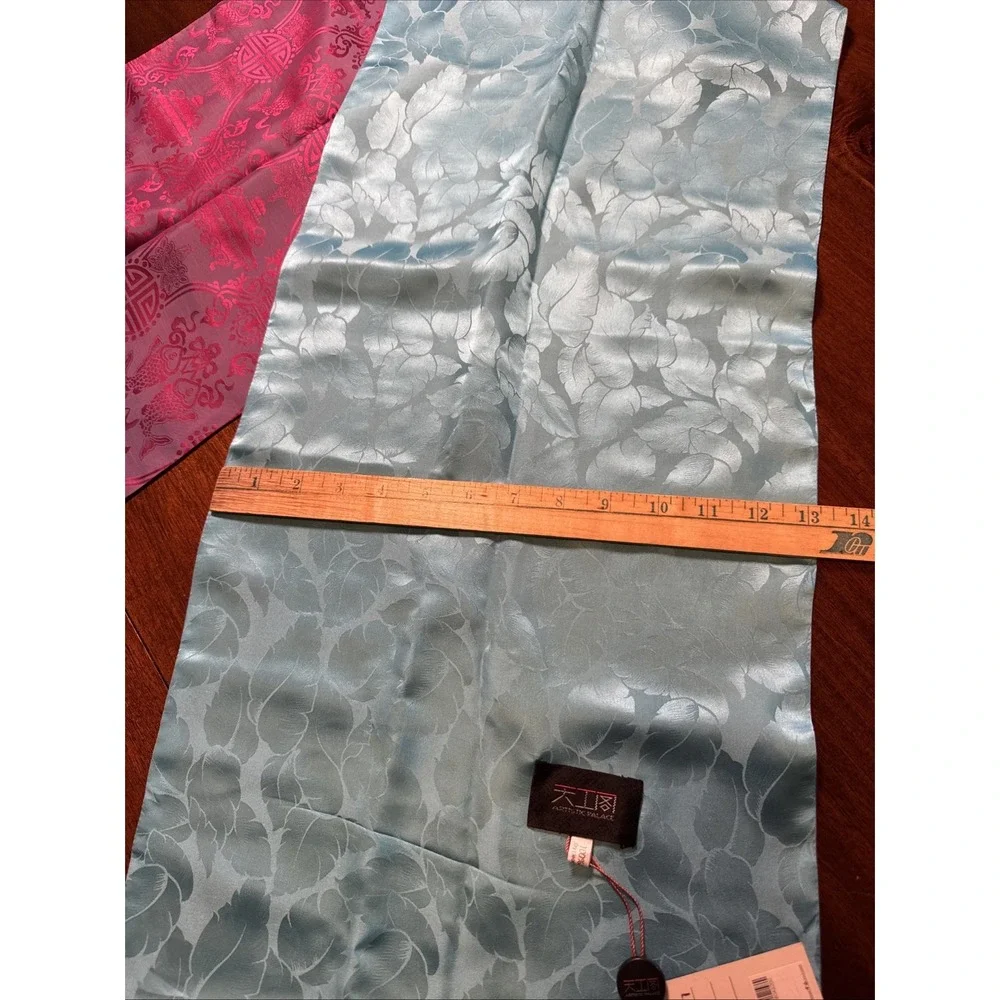 Artistic Palace 100% Silk Floral Jacquard Scarf Shawl Wrap Pink Blue NWT